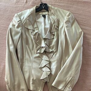 White House Black Market Cream Ruffled Blazer